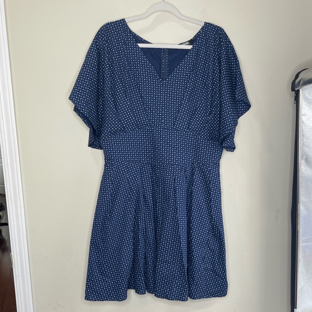 eShakti Navy Polka Dot Mini Dress
